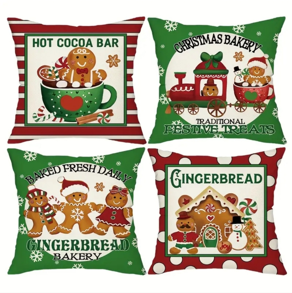 Set of 4 Christmas gingerbread Pillow Covers